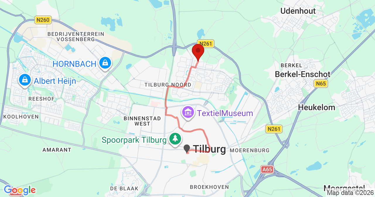 Kaart van het incident in Tilburg met de aanrijroutes van de gealarmeerde eenheden
