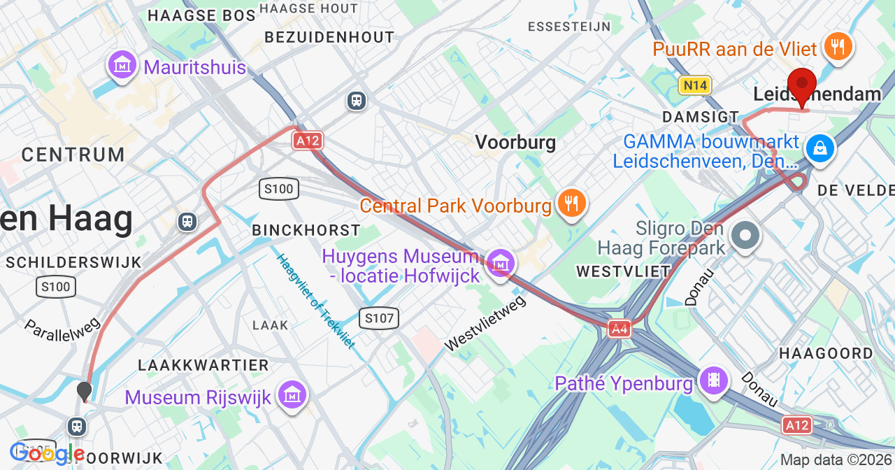 Kaart van het incident in Leidschendam met de aanrijroutes van de gealarmeerde eenheden