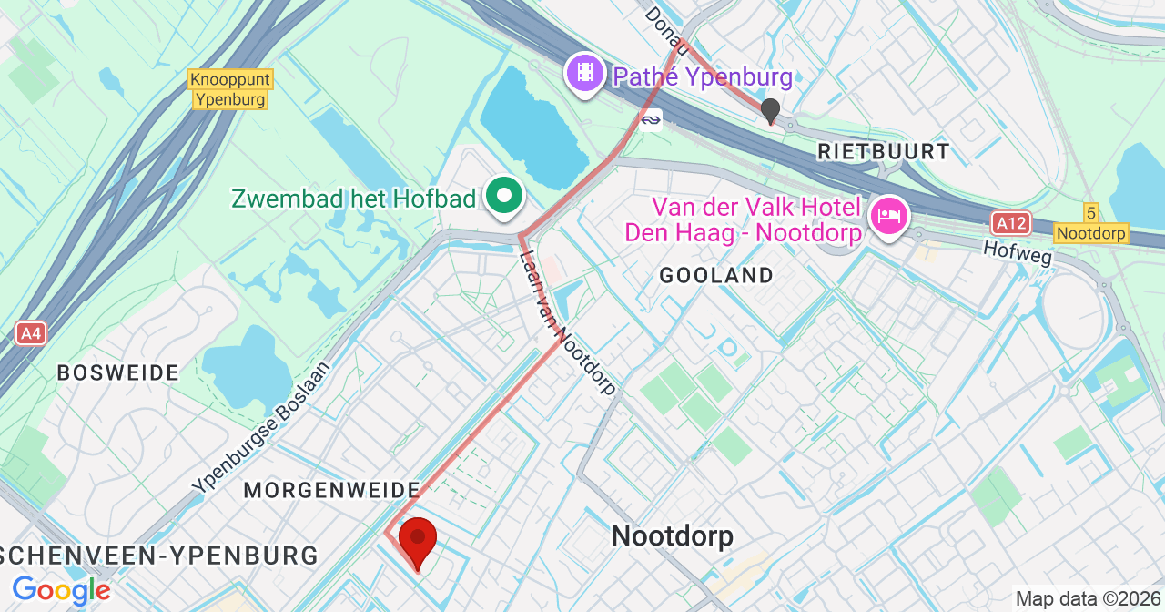 Kaart van het incident in Nootdorp met de aanrijroutes van de gealarmeerde eenheden
