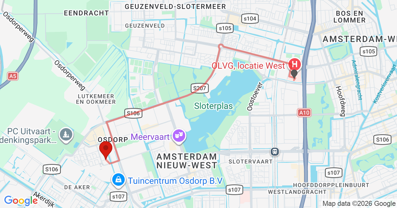Kaart van het incident in Amsterdam met de aanrijroutes van de gealarmeerde eenheden