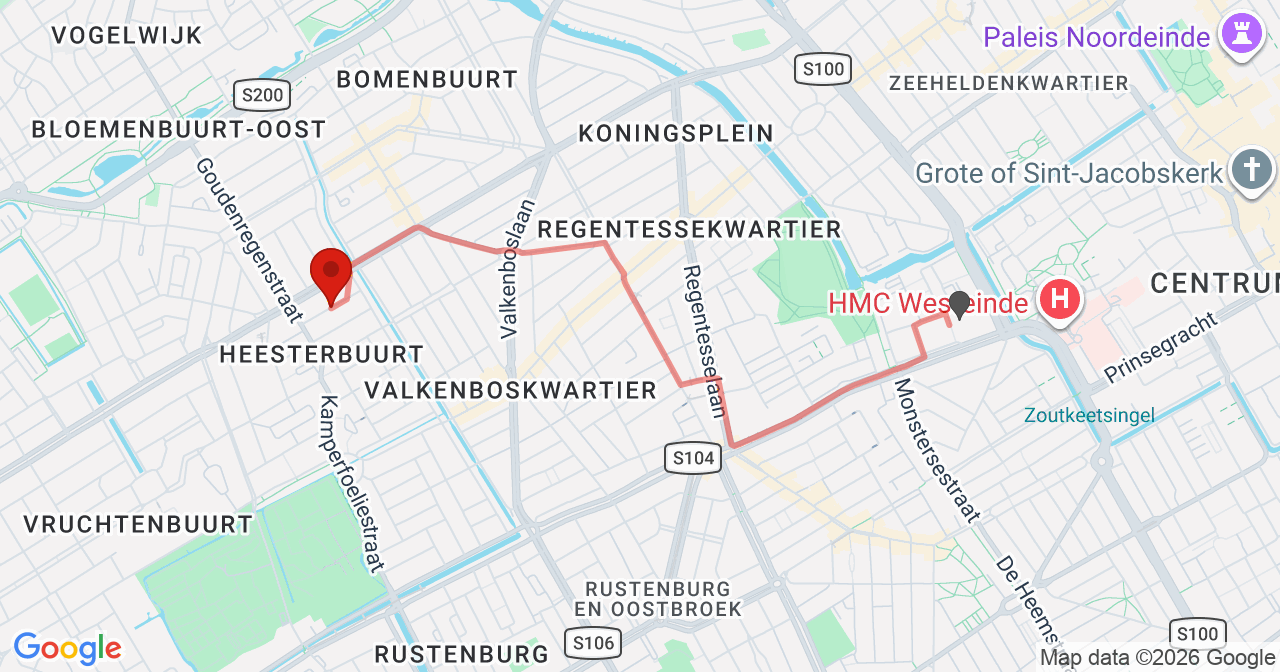 Kaart van het incident in 's-Gravenhage met de aanrijroutes van de gealarmeerde eenheden