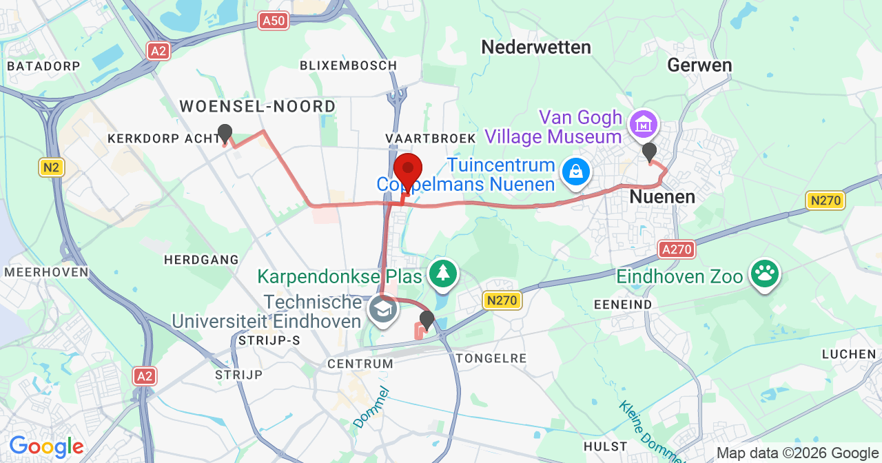 Kaart van het incident in Eindhoven met de aanrijroutes van de gealarmeerde eenheden