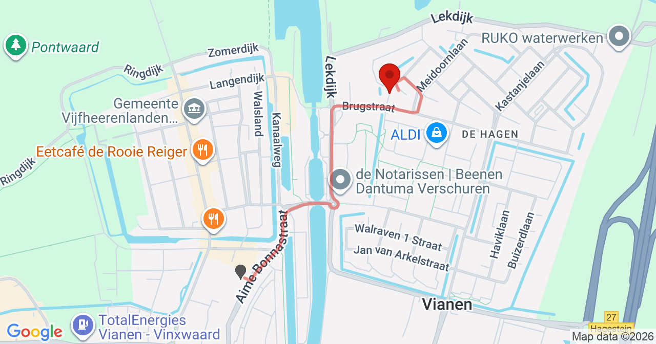 Kaart van het incident in Vianen UT met de aanrijroutes van de gealarmeerde eenheden