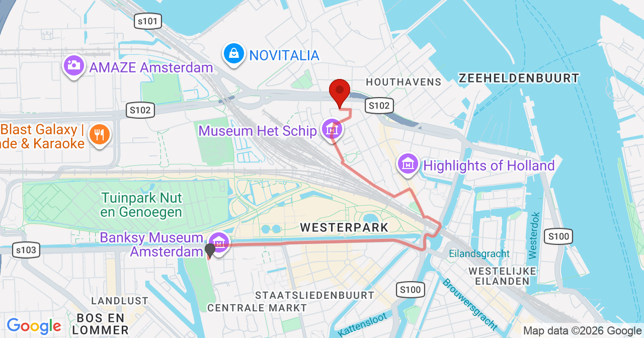 Kaart van het incident in Amsterdam met de aanrijroutes van de gealarmeerde eenheden