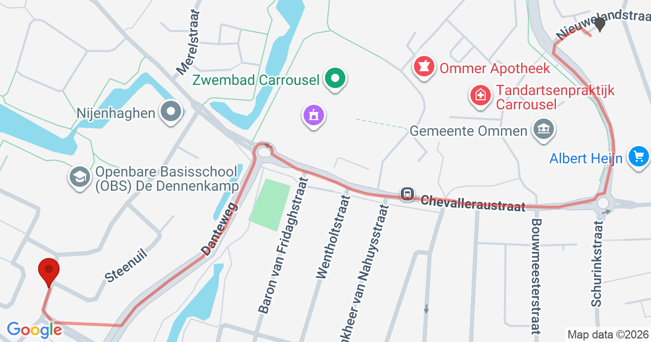 Kaart van het incident in Ommen met de aanrijroutes van de gealarmeerde eenheden