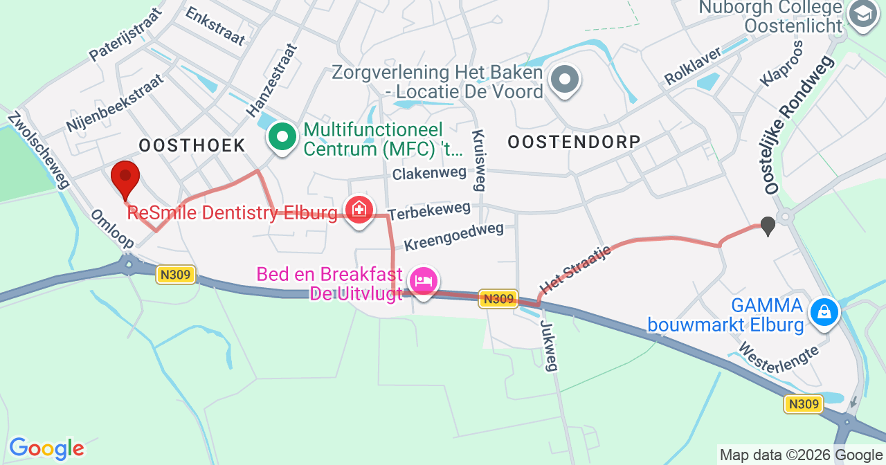 Kaart van het incident in Elburg met de aanrijroutes van de gealarmeerde eenheden