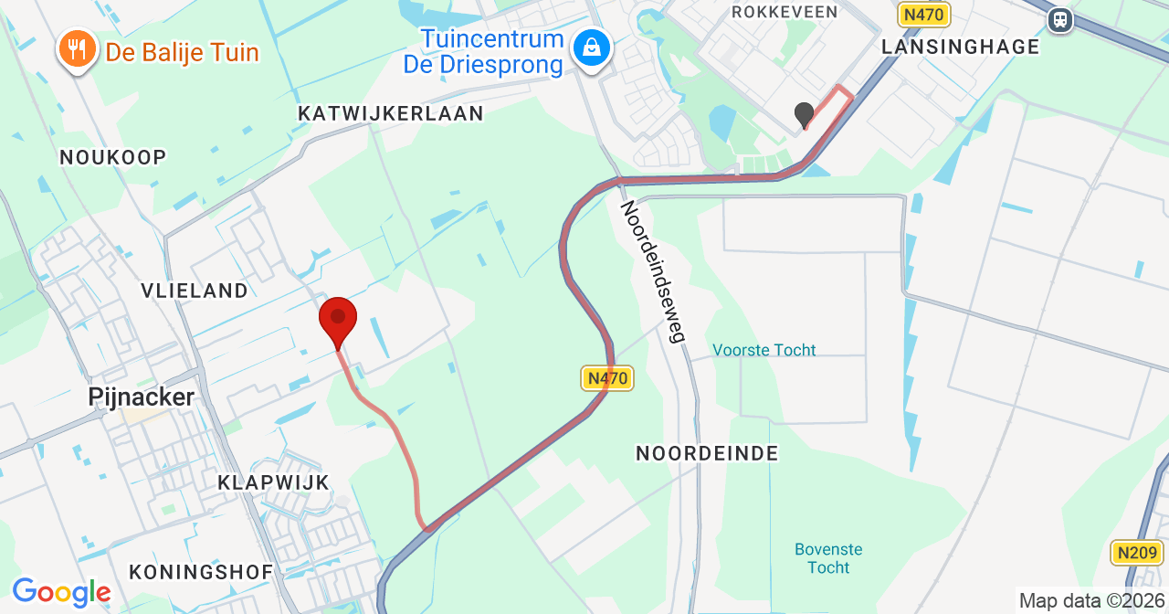 Kaart van het incident in Pijnacker met de aanrijroutes van de gealarmeerde eenheden