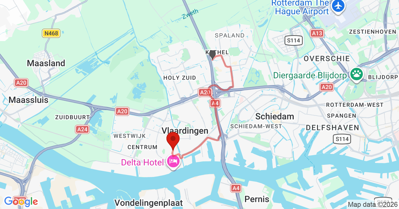 Kaart van het incident in Vlaardingen met de aanrijroutes van de gealarmeerde eenheden