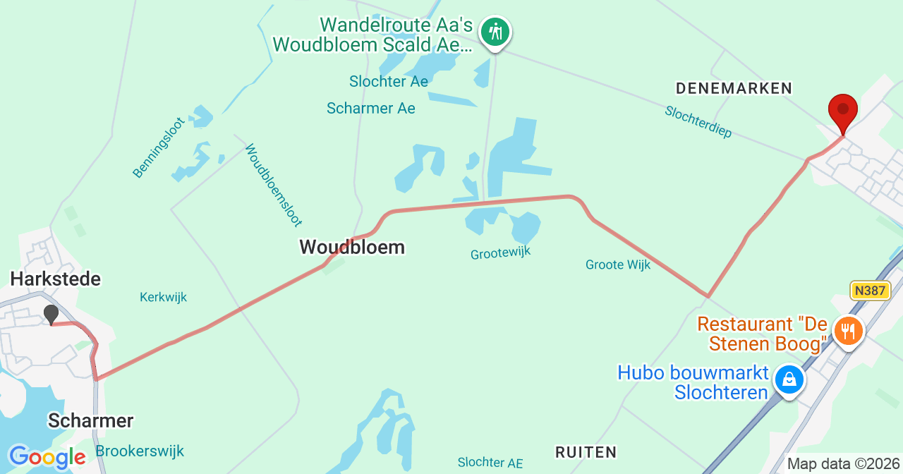 Kaart van het incident in Slochteren met de aanrijroutes van de gealarmeerde eenheden