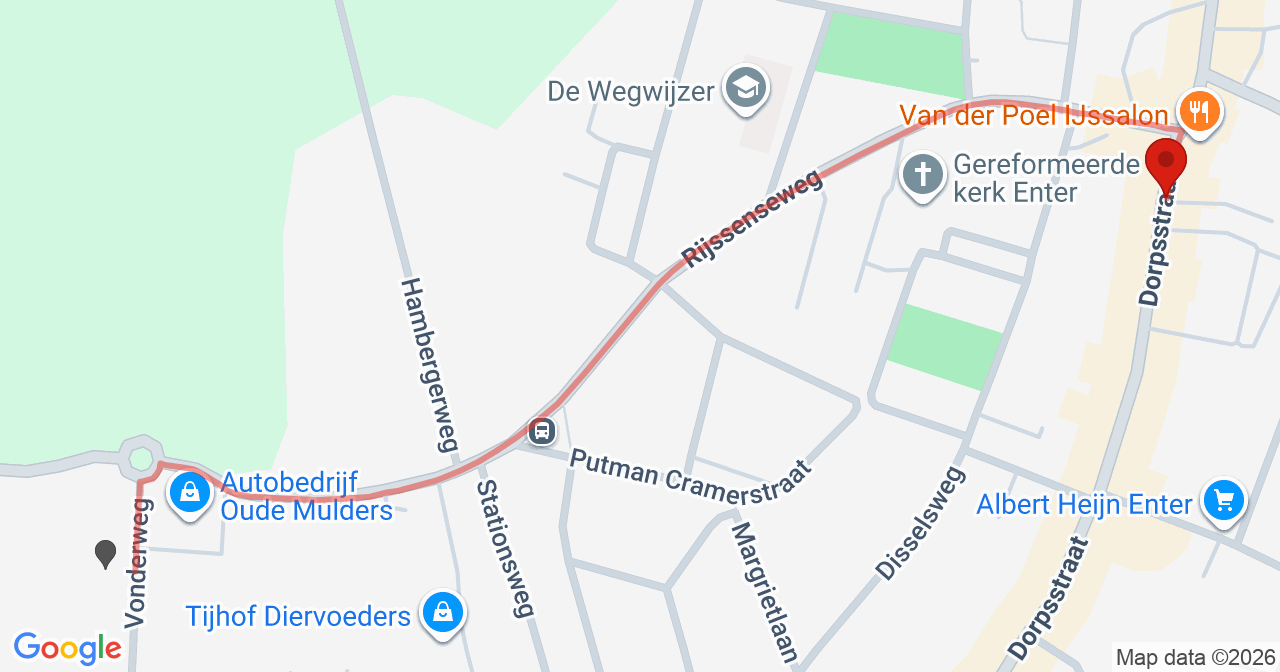 Kaart van het incident in Enter met de aanrijroutes van de gealarmeerde eenheden