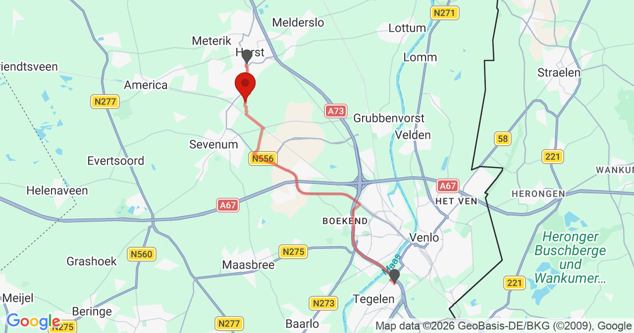 Kaart van het incident in Hegelsom met de aanrijroutes van de gealarmeerde eenheden