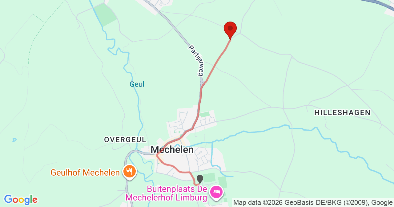 Kaart van het incident in Wittem met de aanrijroutes van de gealarmeerde eenheden