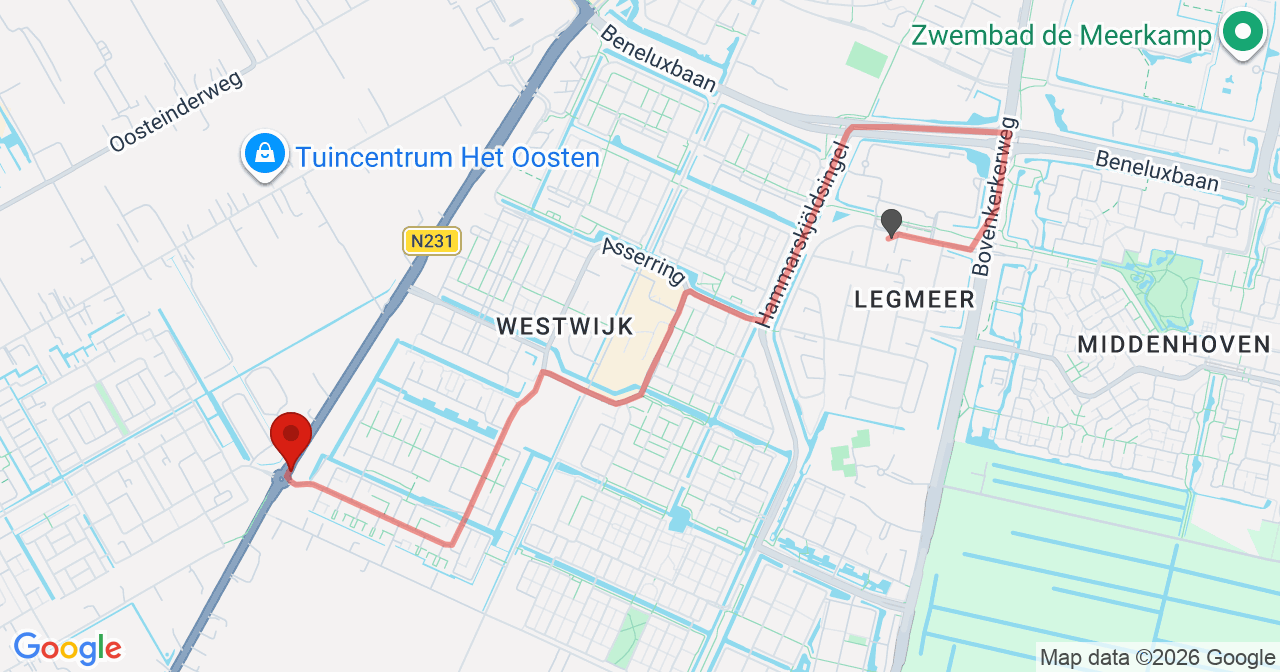 Kaart van het incident in Amstelveen met de aanrijroutes van de gealarmeerde eenheden