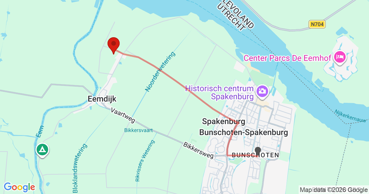 Kaart van het incident in Eemdijk met de aanrijroutes van de gealarmeerde eenheden
