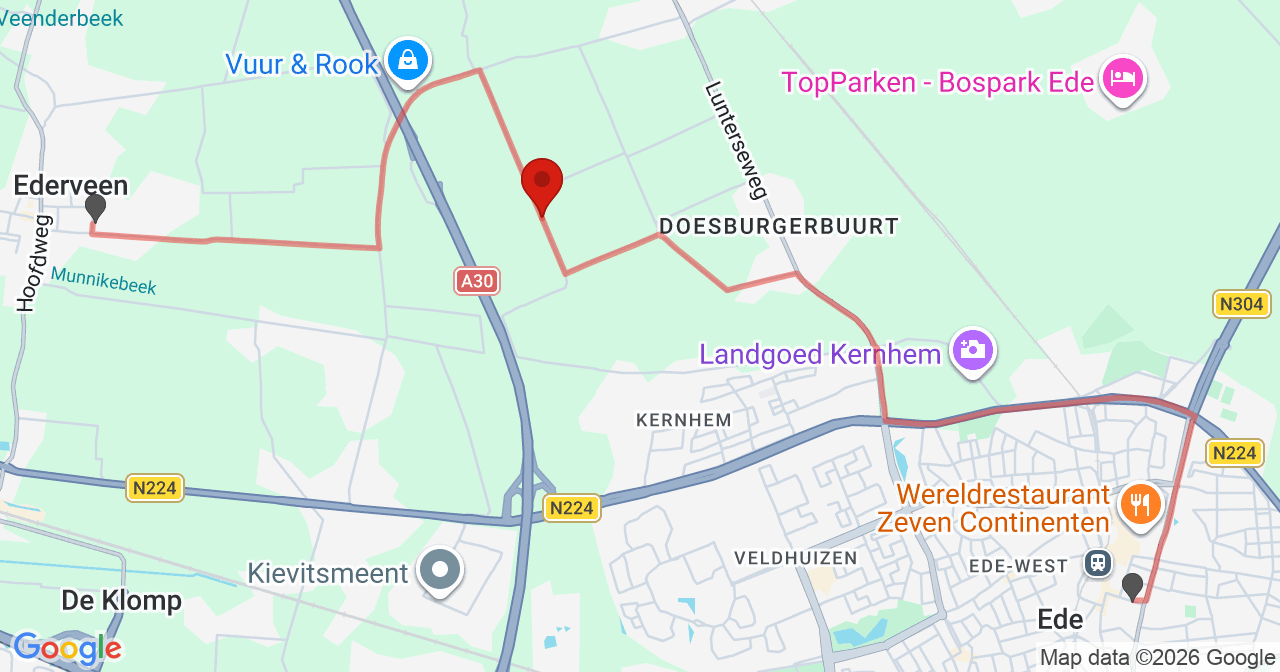Kaart van het incident in Ede met de aanrijroutes van de gealarmeerde eenheden