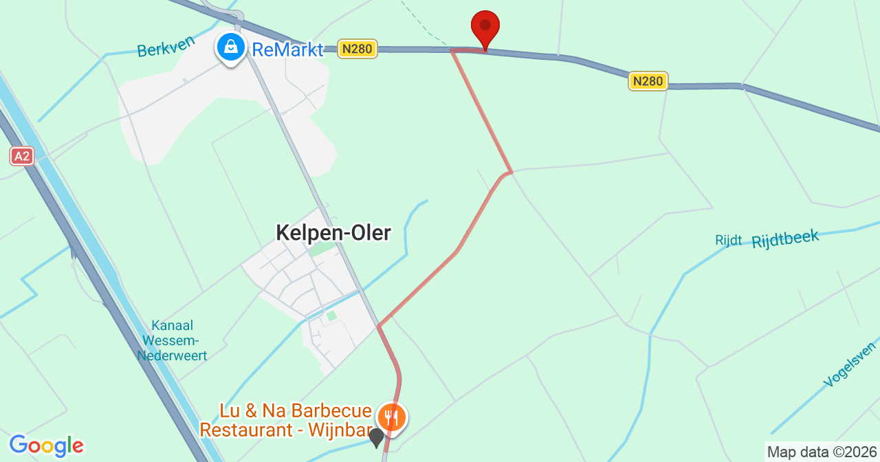 Kaart van het incident in Kelpen-Oler met de aanrijroutes van de gealarmeerde eenheden