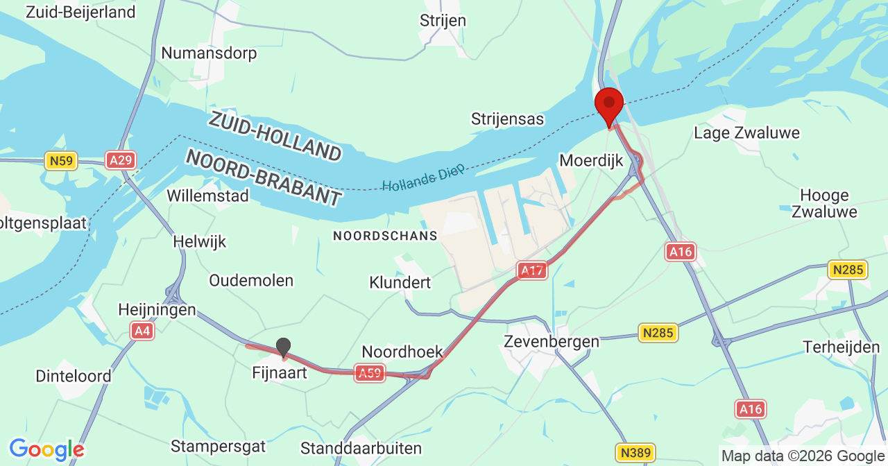 Kaart van het incident in Moerdijk met de aanrijroutes van de gealarmeerde eenheden