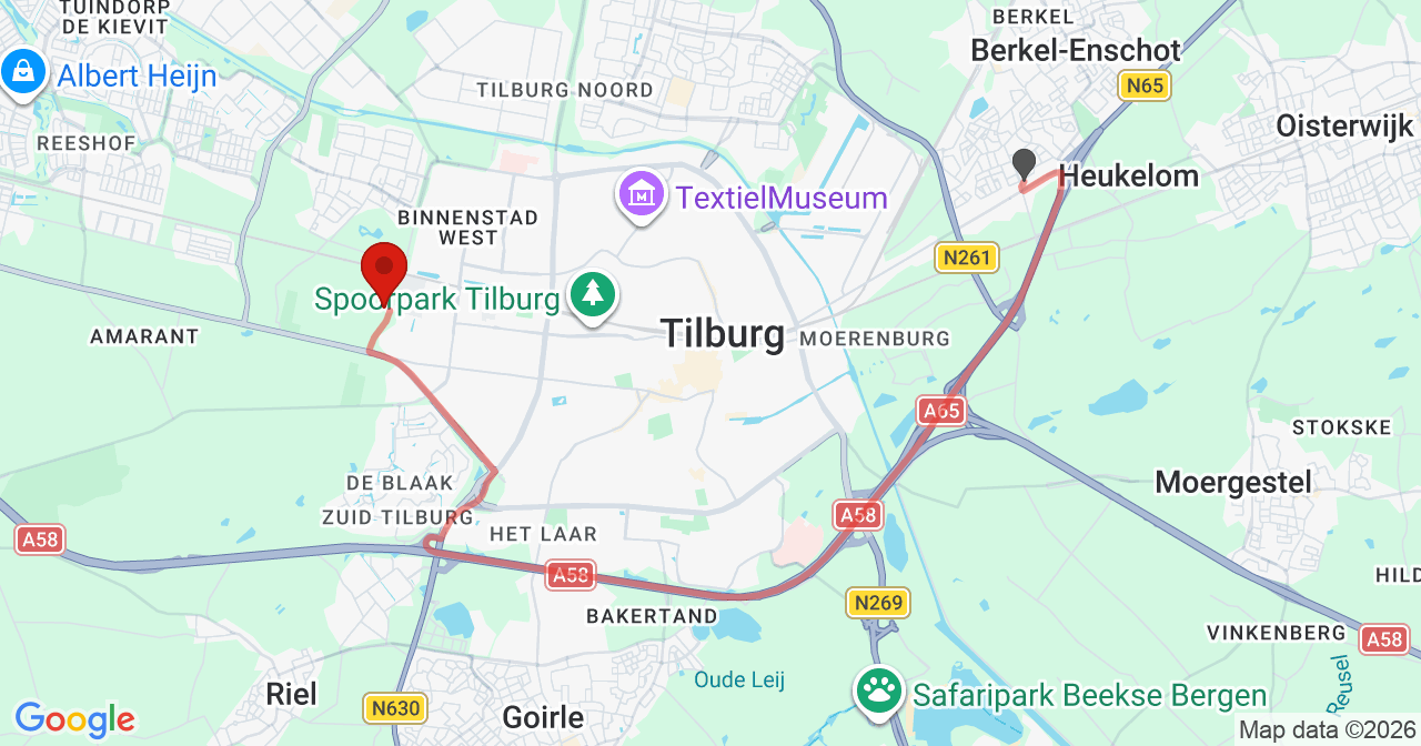Kaart van het incident in Tilburg met de aanrijroutes van de gealarmeerde eenheden