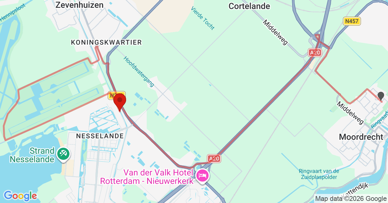 Kaart van het incident in Rotterdam met de aanrijroutes van de gealarmeerde eenheden