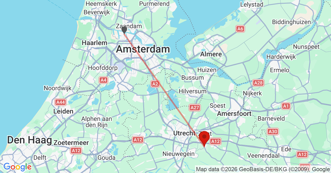 Kaart van het incident in Odijk met de aanrijroutes van de gealarmeerde eenheden