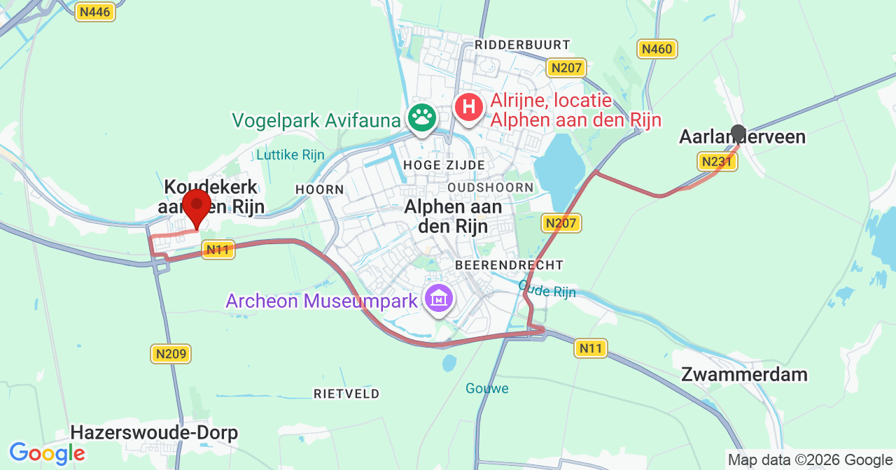 Kaart van het incident in Hazerswoude-Rijndijk met de aanrijroutes van de gealarmeerde eenheden