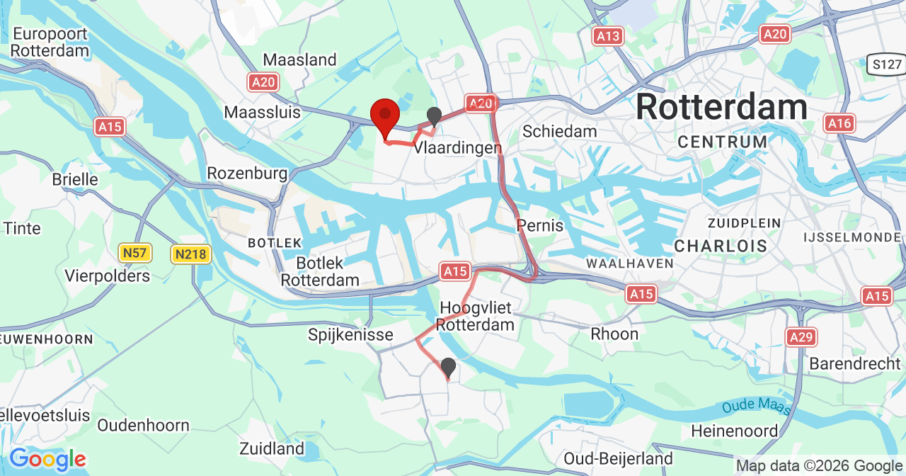 Kaart van het incident in Vlaardingen met de aanrijroutes van de gealarmeerde eenheden
