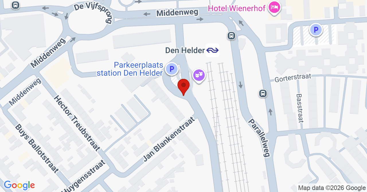 Kaart van het incident in Den Helder met de aanrijroutes van de gealarmeerde eenheden