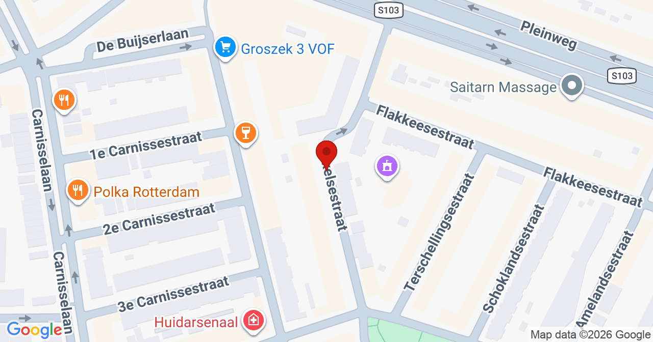 Kaart van het incident in Rotterdam met de aanrijroutes van de gealarmeerde eenheden