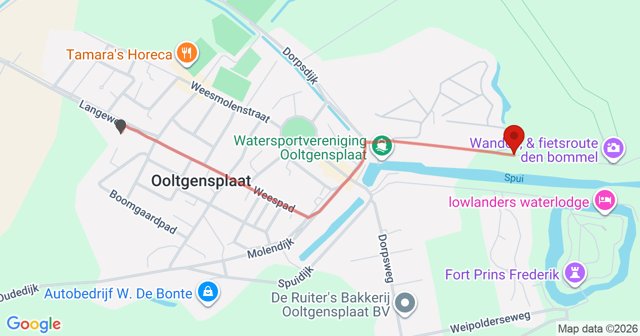 Kaart van het incident in Ooltgensplaat met de aanrijroutes van de gealarmeerde eenheden