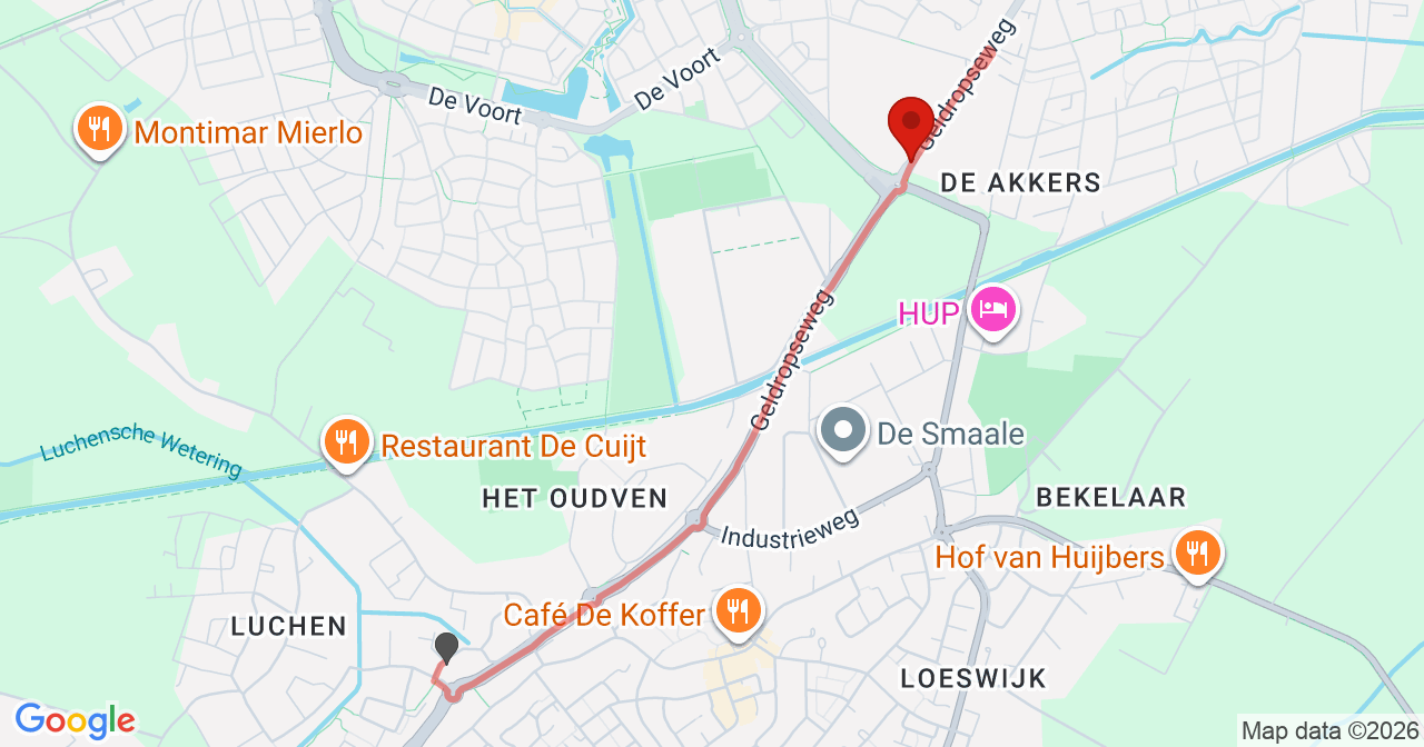 Kaart van het incident in Helmond met de aanrijroutes van de gealarmeerde eenheden