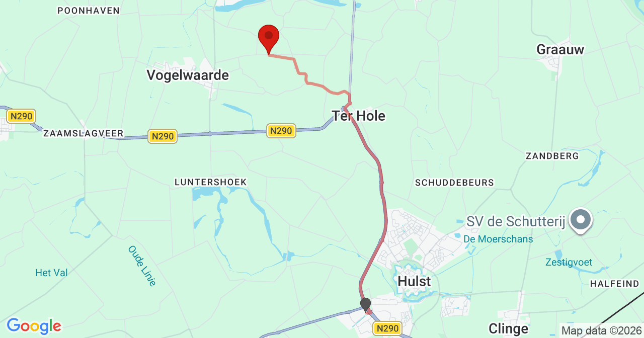Kaart van het incident in Hengstdijk met de aanrijroutes van de gealarmeerde eenheden