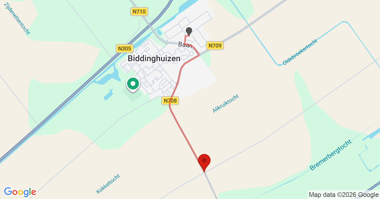 Kaart van het incident in Biddinghuizen met de aanrijroutes van de gealarmeerde eenheden