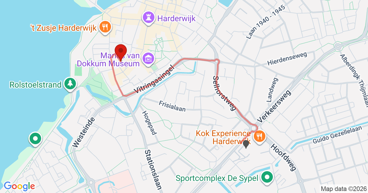 Kaart van het incident in Harderwijk met de aanrijroutes van de gealarmeerde eenheden