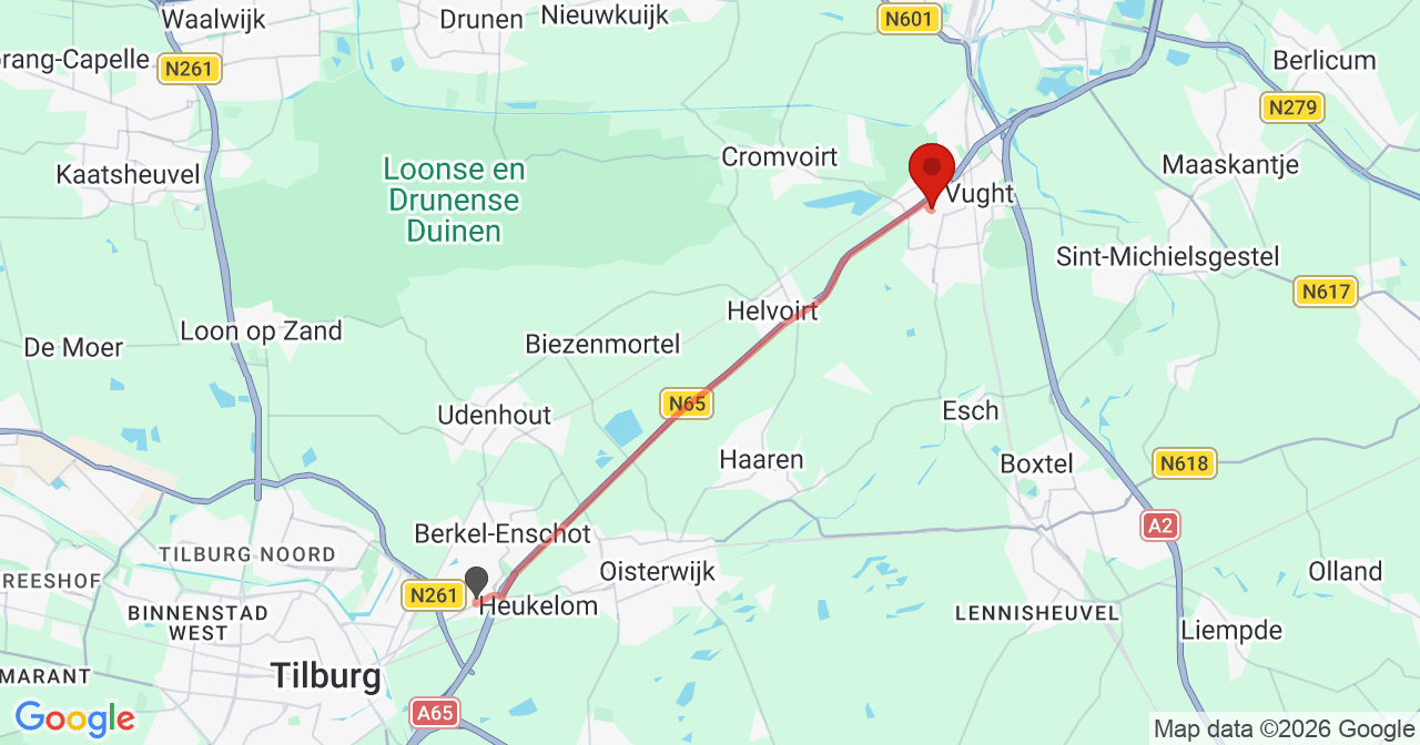 Kaart van het incident in Vught Aansl 8 met de aanrijroutes van de gealarmeerde eenheden