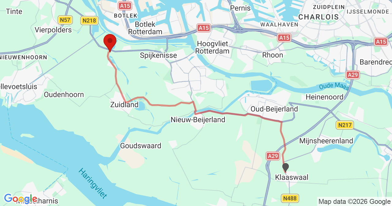 Kaart van het incident in Ridderkerk met de aanrijroutes van de gealarmeerde eenheden