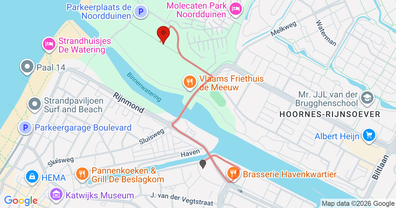 Kaart van het incident in Katwijk ZH met de aanrijroutes van de gealarmeerde eenheden