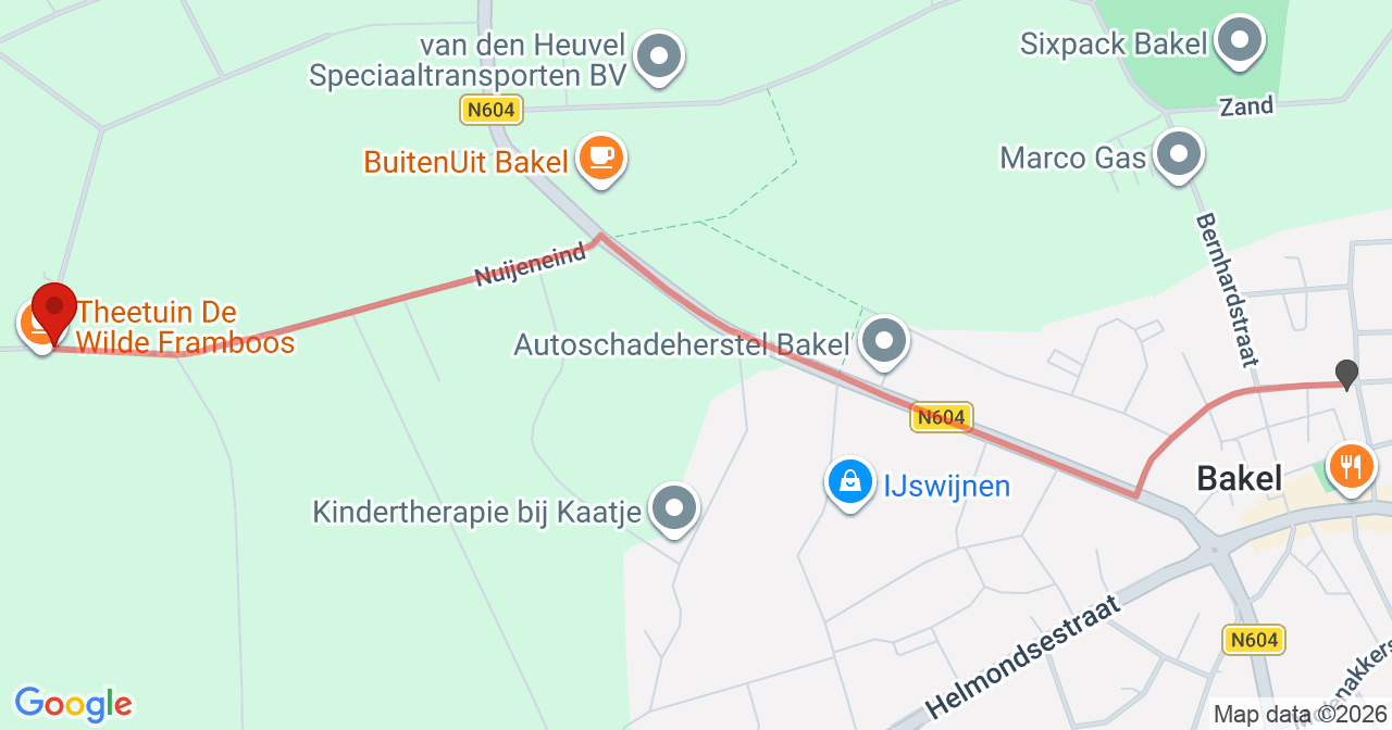 Kaart van het incident in Bakel met de aanrijroutes van de gealarmeerde eenheden