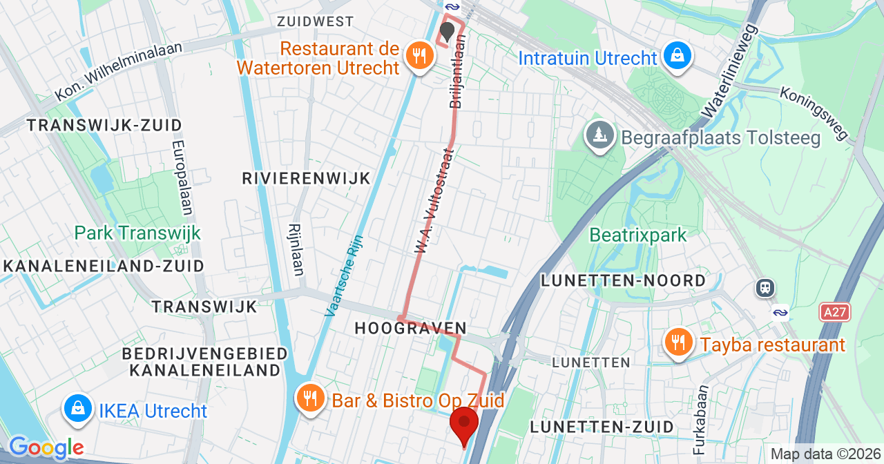 Kaart van het incident in Utrecht met de aanrijroutes van de gealarmeerde eenheden