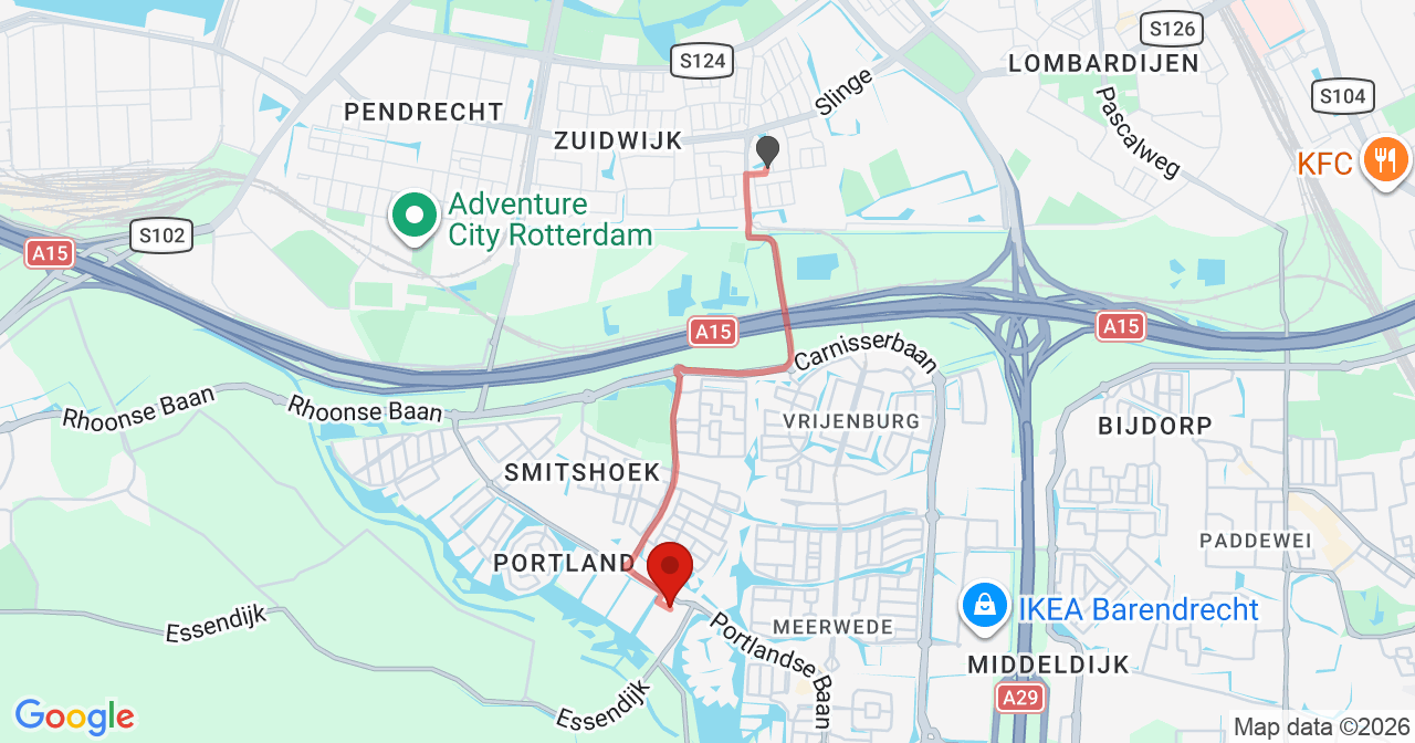 Kaart van het incident in Rhoon met de aanrijroutes van de gealarmeerde eenheden