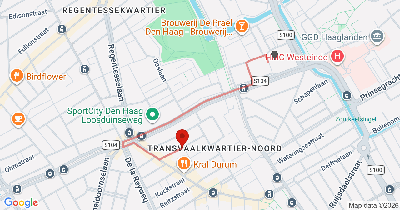 Kaart van het incident in 's-Gravenhage met de aanrijroutes van de gealarmeerde eenheden
