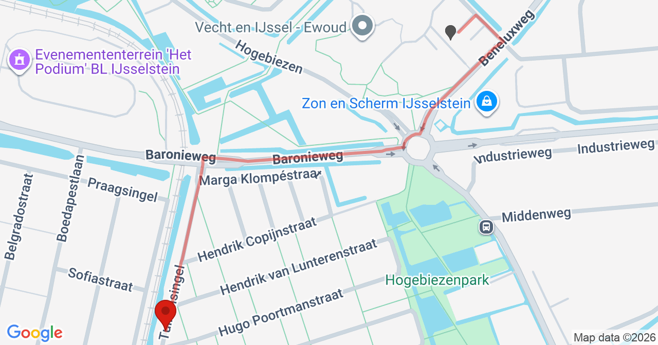 Kaart van het incident in IJsselstein met de aanrijroutes van de gealarmeerde eenheden