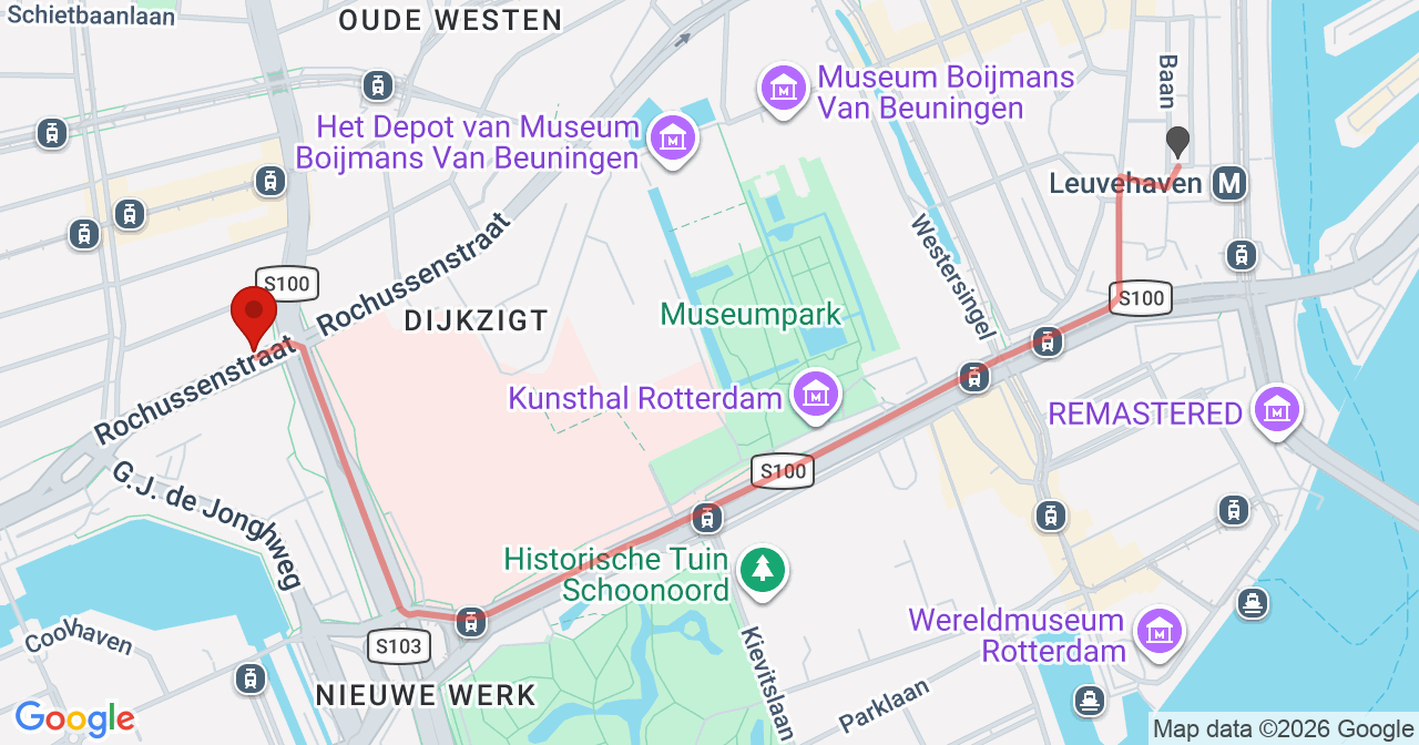 Kaart van het incident in Rotterdam met de aanrijroutes van de gealarmeerde eenheden