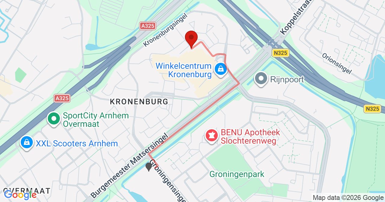 Kaart van het incident in Arnhem met de aanrijroutes van de gealarmeerde eenheden