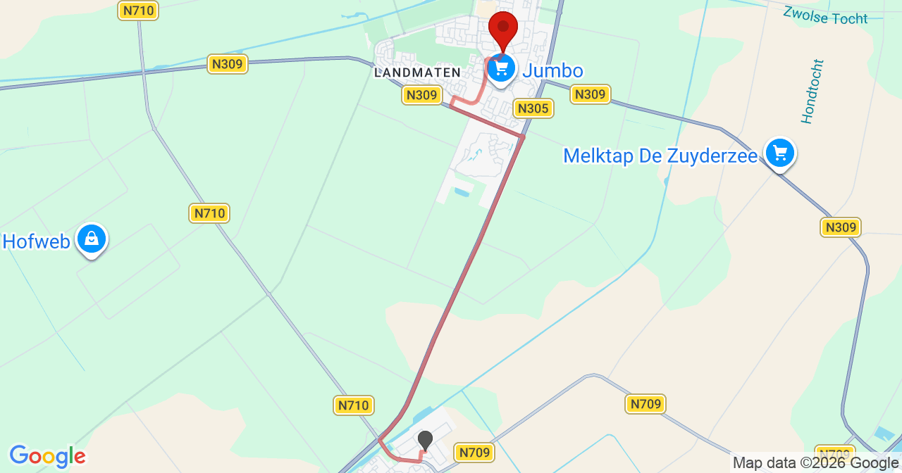 Kaart van het incident in Dronten met de aanrijroutes van de gealarmeerde eenheden