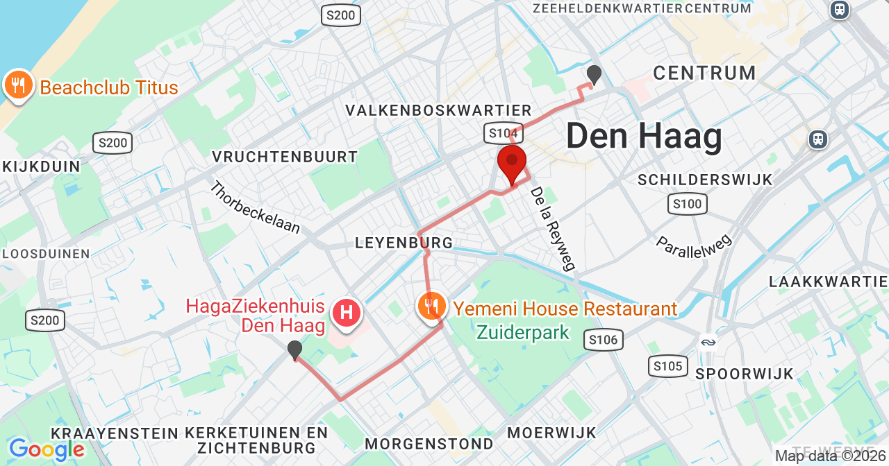 Kaart van het incident in 's-Gravenhage met de aanrijroutes van de gealarmeerde eenheden