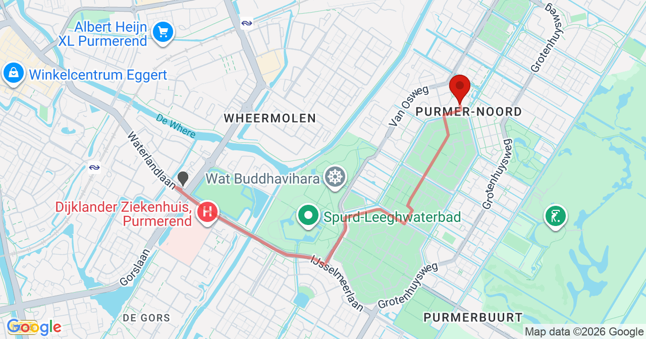 Kaart van het incident in Purmerend met de aanrijroutes van de gealarmeerde eenheden