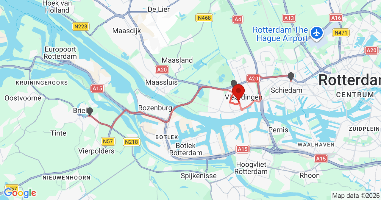 Kaart van het incident in Vlaardingen met de aanrijroutes van de gealarmeerde eenheden