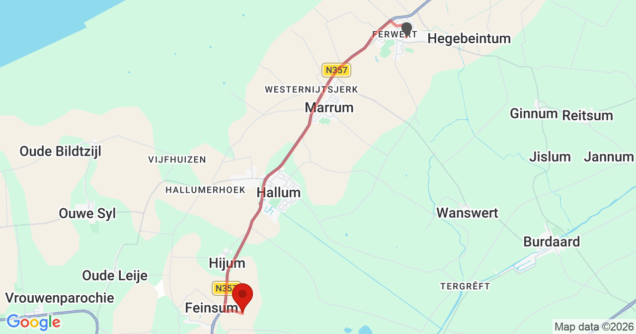 Kaart van het incident in Feinsum met de aanrijroutes van de gealarmeerde eenheden