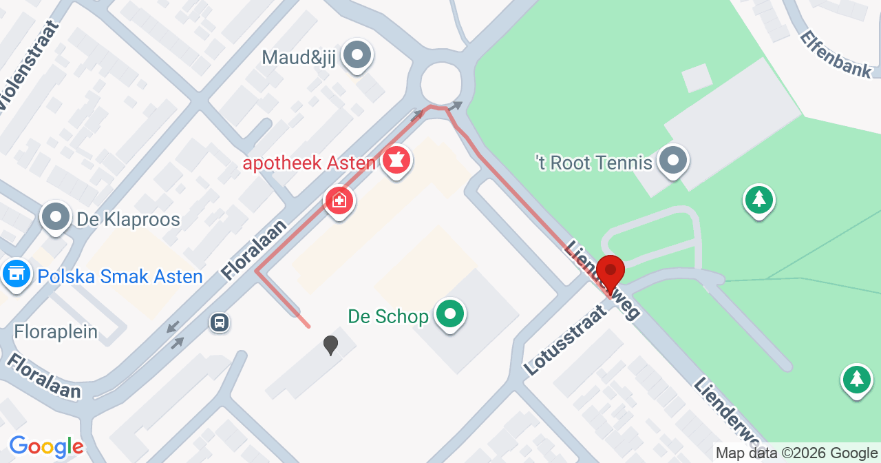Kaart van het incident in Asten met de aanrijroutes van de gealarmeerde eenheden