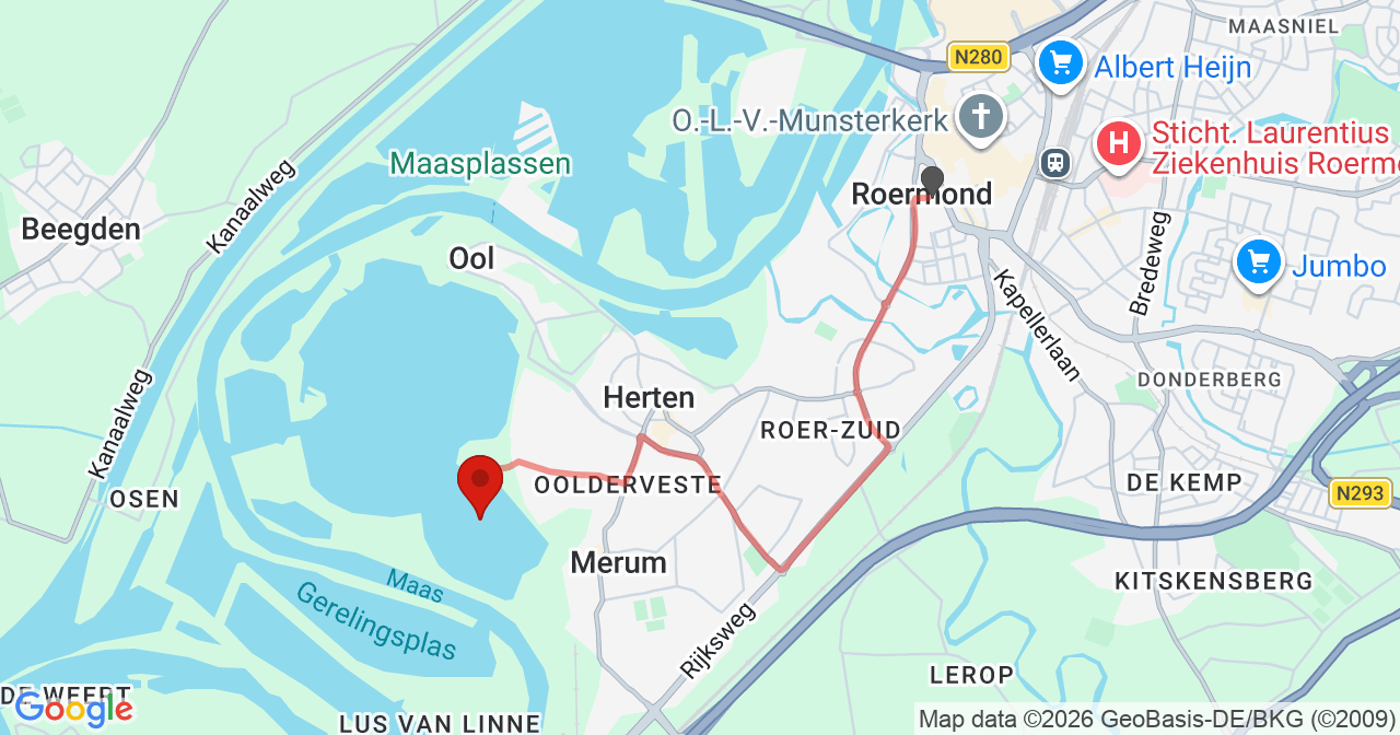 Kaart van het incident in Herten met de aanrijroutes van de gealarmeerde eenheden